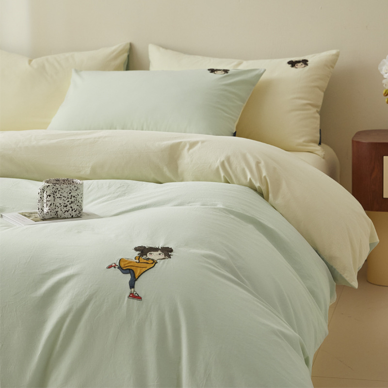 简约纯棉床上四件套100全棉单人宿舍床单被套床品三件套四季通用4