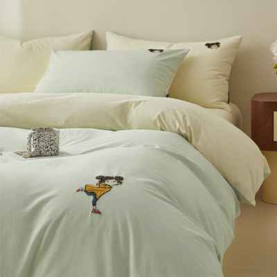 简约纯棉床上四件套100全棉单人宿舍床单被套床品三件套四季通用4