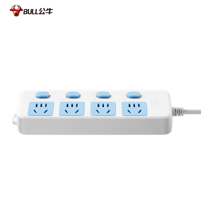 公牛(BULL)GN-315四位分控开关全长3米大孔间距带保护门新国标线芯加粗插座/接线板/排插/拖线板/插排蓝白