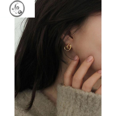 JiMi极简ins冷淡风通体925银蝴蝶酥线条感法式心形网红复古金属耳钉