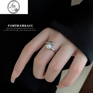 JiMi珍珠戒指女小众设计感银色开口食指时尚个性气质高级感冷淡风指环