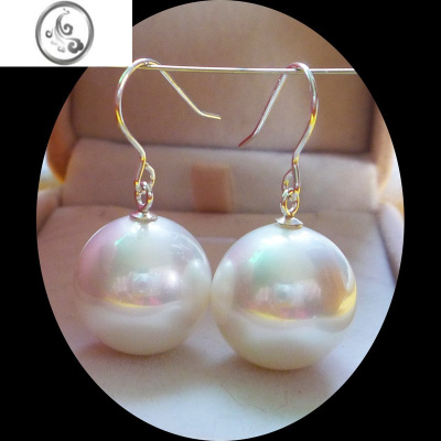 JiMi简约s925通体银银超大圆珍珠母贝珠耳环韩国气质经典女款耳坠配饰