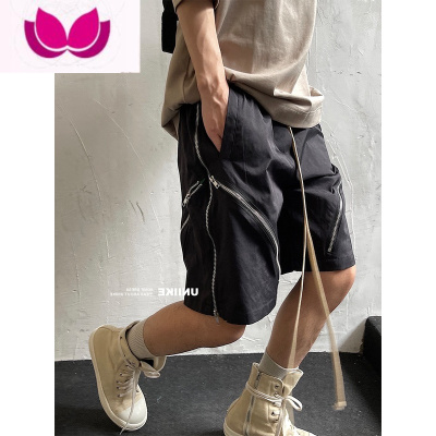 七斓高街vibe风暗黑拉链短裤男潮牌裤子夏季薄款设计感美式宽松五分裤