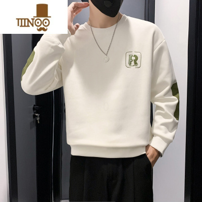 YANXU2023春装时尚休闲加绒加厚拼色长袖T恤保暖学生打底衫男卫衣外套