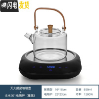 三维工匠家用电陶炉蒸茶煮茶器小型全自动功夫茶具泡茶烧水可高温玻璃茶壶 [套装]天久提梁玻璃壶+GM301电陶炉(雅黑)