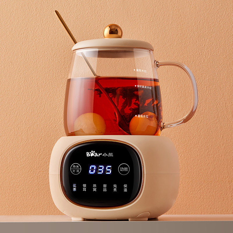 小熊(bear)0.4L 迷你养生杯养生壶 热牛奶电热杯煮花茶壶烧水壶电热水壶全玻璃杯体 YSH-Q04E5