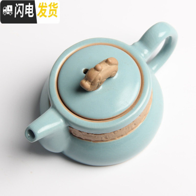 三维工匠侧把陶瓷功夫茶具开片汝瓷单壶大手抓壶可养泡茶壶 降龙天蓝