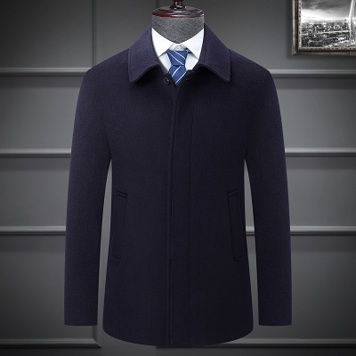 秋冬新款行政毛呢大衣加厚中老年男士简约中长款羊毛呢子大衣外套