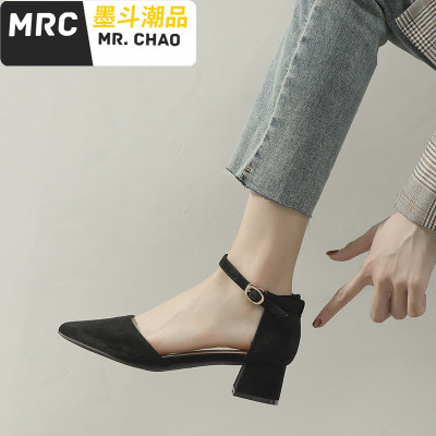 粗跟单鞋女新款伴娘一字扣尖头百搭5cm裸色仙女风(3-5厘米)鞋墨斗潮品休闲鞋