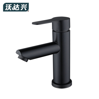 沃达兴 水龙头 黑色宽把手直嘴面盆龙头/个