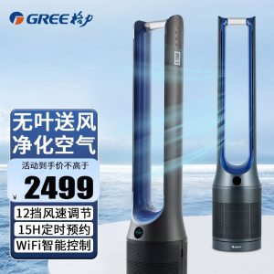 格力(GREE) 无叶风扇家用电风扇智能遥控摇头落地扇格力风扇低躁塔扇空气净化风扇 FWZ-1201BG珍珠黑+蓝