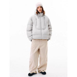 2525年双拉连帽立体短款棉服秋冬女新款宽松椰白色保暖外套男