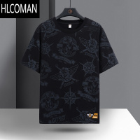 HLCOMAN夏季花短袖t恤男薄款冰丝半袖宽松加肥加大码胖子男装上衣服