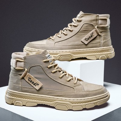 述雅马丁靴男士高帮工装潮鞋潮流百搭帆布中帮短靴夏季透气布面男靴子
