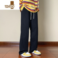 YANXU牛仔裤男款2022秋季潮牌ins休闲长裤宽松阔腿复古美式黑色直筒裤