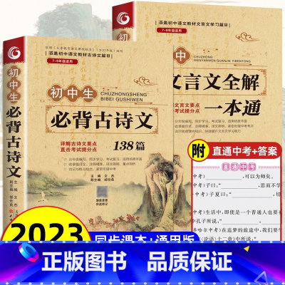 [全套2册]初中文言文一本通+古诗文 初中通用 [正版]2024初中必背古诗文138篇+文言文全解一本通人教版 初中必背
