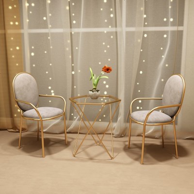 北欧轻奢玻璃铁艺茶几客厅阳台休闲桌椅奶茶店甜品店网红桌椅组合