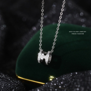 韩版轻奢H字母项链女s999纯银百搭高级感微镶锆石锁骨链时尚饰品送女朋友老婆情人节七夕生日礼物