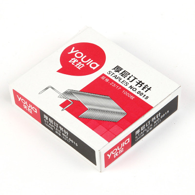 优拉订书针0015 办公用订书钉23/17厚订书钉学生用镀锌铁丝订书针大号重型订书机订书钉1000枚 10盒装