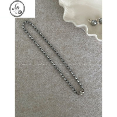 JiMi元宝扣施家珍珠项链女轻奢高级感高级感锁骨链灰色复古设计感颈链