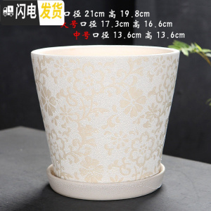 三维工匠陶瓷花盆简约绿萝白色桌面透气花盆带陶瓷托盘 101缩点-1(配陶瓷托盘) 中等花盆容器