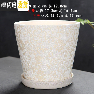 三维工匠陶瓷花盆简约绿萝白色桌面透气花盆带陶瓷托盘 101缩点-1(配陶瓷托盘) 中等花盆容器