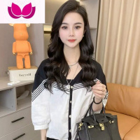 七斓欧货时尚休闲套装女2023年新款拼色衬衣高腰九分牛仔裤套