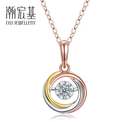 潮宏基恋曲简约时尚红18K金彩金钻石项链锁骨链坠链女士七夕礼物送女友FQ约2.59g，链长42cm+尾链