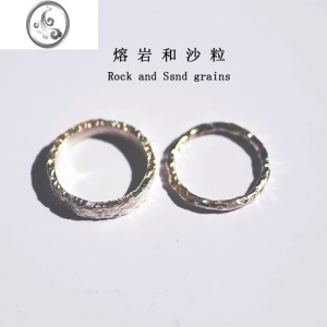 JiMi熔岩和沙粒 古法手工情侣对戒999银银锤面肌理石纹七夕情人节礼物