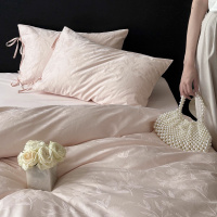 100S高支四件套浮提花感绑带式贡缎长绒棉纯棉床单床笠