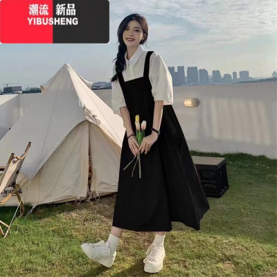 YIBUSHENG背带裙两件套装女季新款收腰显瘦学生小个子学院风可爱连衣裙子