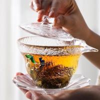 家柏饰(CORATED)玻璃盖碗功夫泡茶壶加厚耐热锤纹三才碗家用透明手抓碗190082z