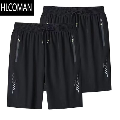 HLCOMAN加肥加大男士冰丝短裤夏季新款薄款速干休闲五分裤男宽松大码拉链