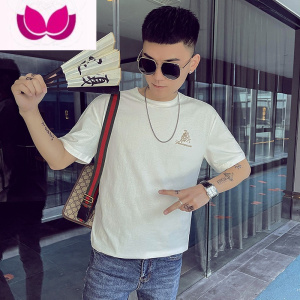 七斓夏季半袖2023年新款短袖男ins潮牌百搭刺绣T恤薄款衣服夏装半截袖