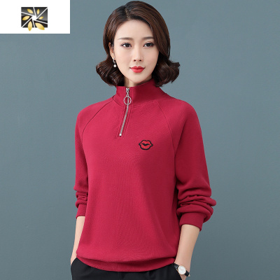 暖青汇女士卫衣四十岁时尚2021春季新款妈妈宽松中老年长袖大码外套上衣卫衣