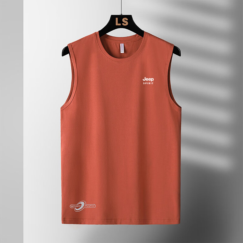 JEEP SPIRITJEEP背心男夏季薄款运动休闲纯棉打底汗衫宽松无袖T恤 酒红色 4XL [建议160-180斤]