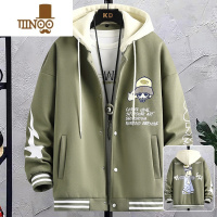 YANXU棒球服外套男新款潮牌设计感印花连帽夹克男青少年休闲上衣