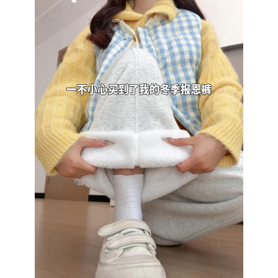 羊羔绒运动裤女冬加绒加厚胖mm大码显瘦棉裤外穿阔腿休闲卫裤_564_562