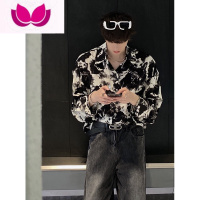 七斓韩版水墨画男士衬衫长袖春季2023年新款潮流宽松休闲衬衣痞帅高级