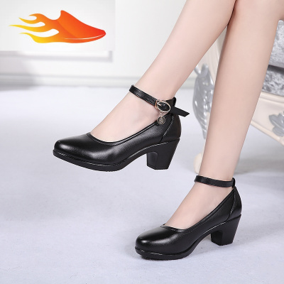 FISHBASKET女单鞋34码中跟鞋粗跟圆头皮鞋黑色工鞋41模特鞋旗袍走秀女鞋