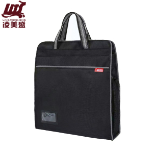 凌美盛 树皮纹竖款手提文件袋 双侧带网兜 可插标签 定制 910黑色/个