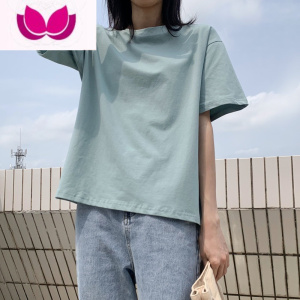 七斓港风简约纯色上衣T恤女夏潮新款韩版宽松大码体恤圆领基础款