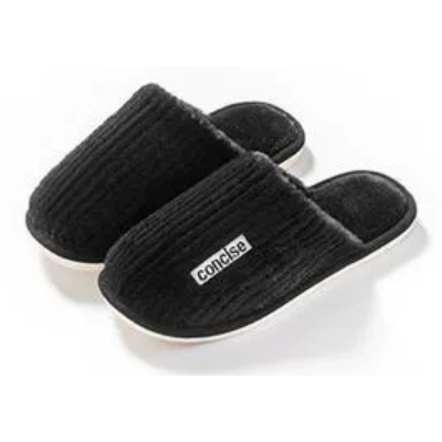 DREHA 家居家用防滑软底情侣毛毛绒保暖棉鞋 棉拖鞋 44-45(适合43-44的脚穿 )黑色