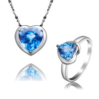 梦克拉 蓝托帕石吊坠戒指套装 心形女款