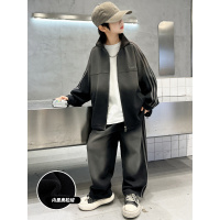 男童加绒套装新款中大童秋冬款两件套帅气冬装儿童冬季加厚潮