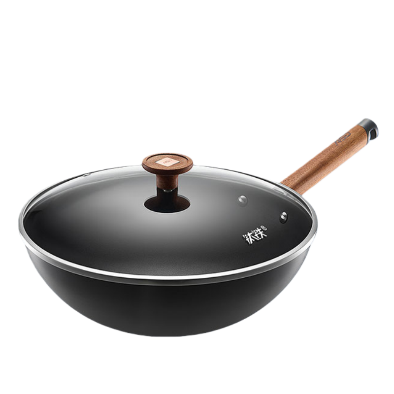 爱仕达熟铁无涂层炒锅CF32T6TG 32cm大直径有盖通用炉灶健康不粘炒锅
