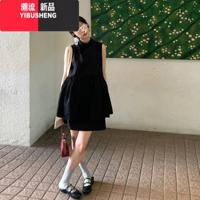 YIBUSHENG法式黑色无袖背心连衣裙子女装季2024新款高级感小个子气质短裙