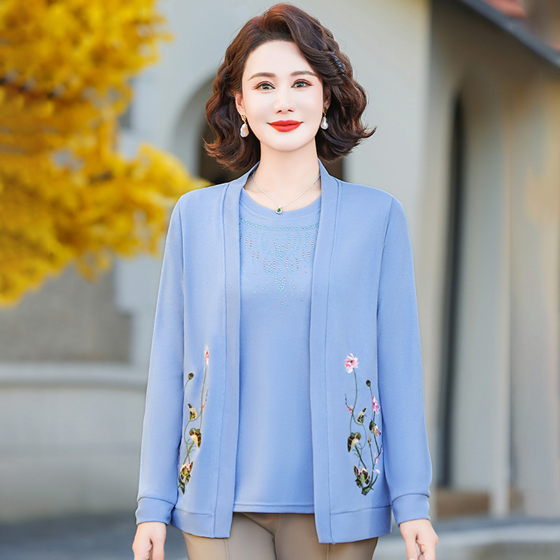 春季新款妈妈装两件套40-60岁春秋新款中老年服装女中年绣花套装