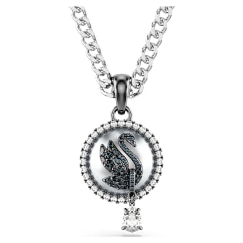 Swarovski女式天鹅吊坠项链银色水晶珍珠立体设计优雅时尚饰品