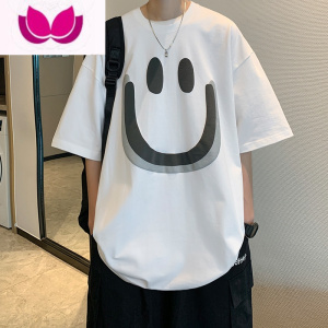 七斓港风复古小领口t恤男夏季上衣潮牌oversize宽松5五分短袖